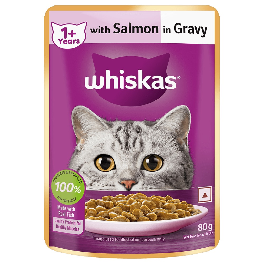 WHISKAS POUCH ADULT SALMON IN GRAVY 85G